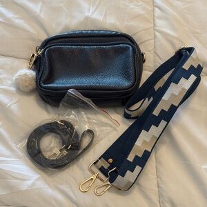 POM POM LONDON NAVY Convertible Bag with Patterned Strap